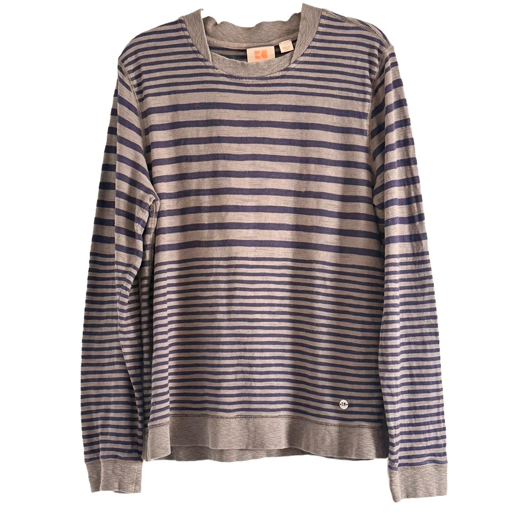 BOSS ORANGE Olive and Navy Striped Long Sleeve Tee Large